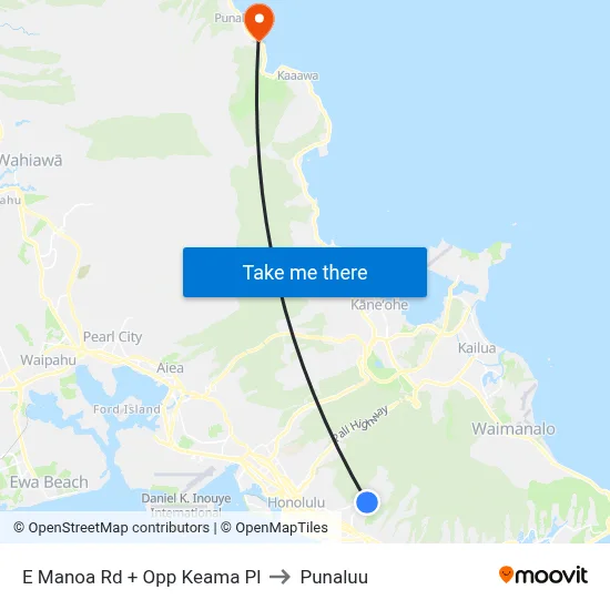 E Manoa Rd + Opp Keama Pl to Punaluu map