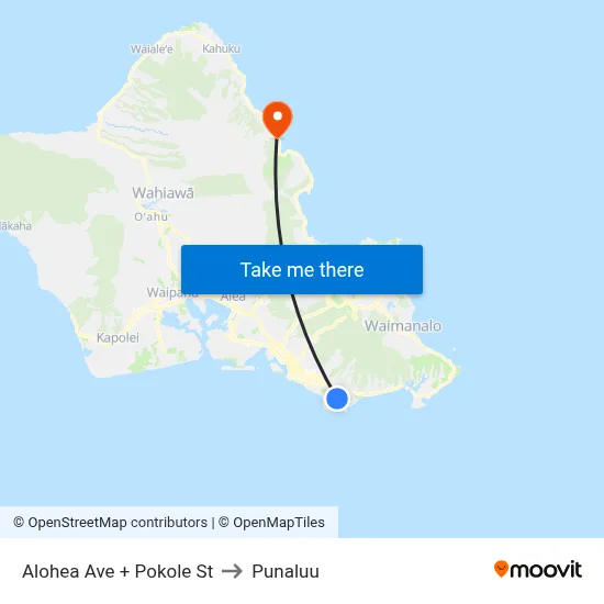 Alohea Ave + Pokole St to Punaluu map