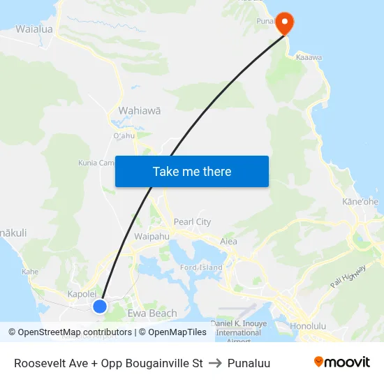 Roosevelt Ave + Opp Bougainville St to Punaluu map