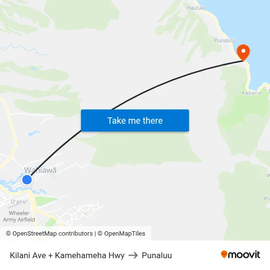 Kilani Ave + Kamehameha Hwy to Punaluu map