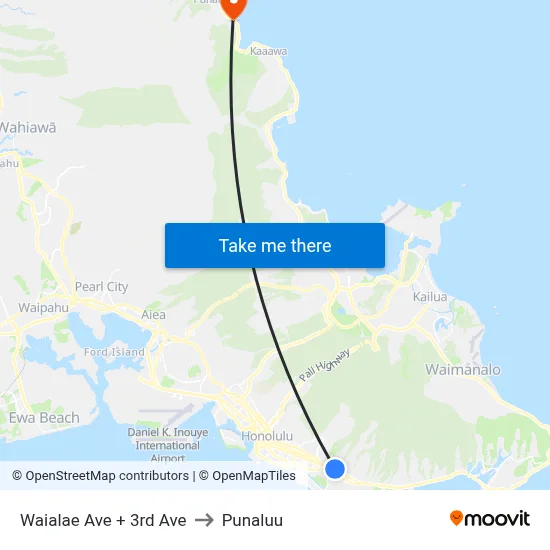 Waialae Ave + 3rd Ave to Punaluu map