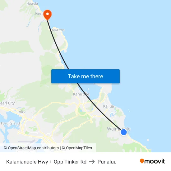 Kalanianaole Hwy + Opp Tinker Rd to Punaluu map