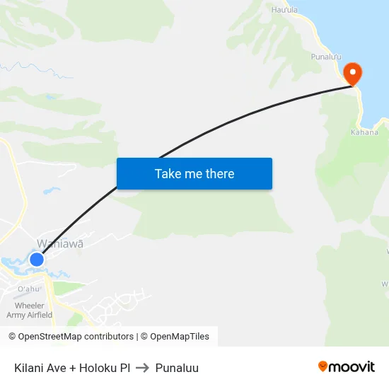 Kilani Ave + Holoku Pl to Punaluu map