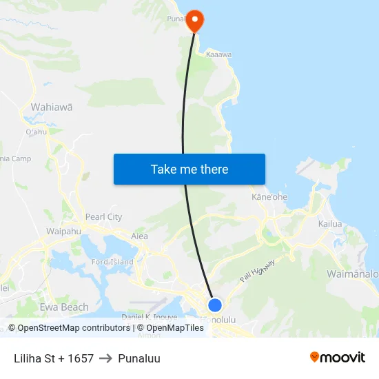 Liliha St + 1657 to Punaluu map