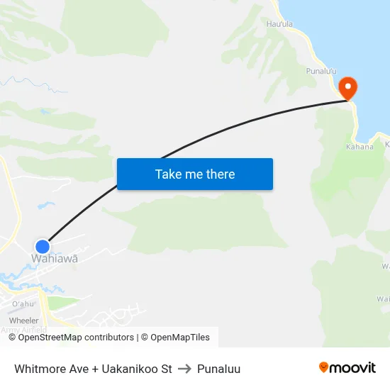 Whitmore Ave + Uakanikoo St to Punaluu map