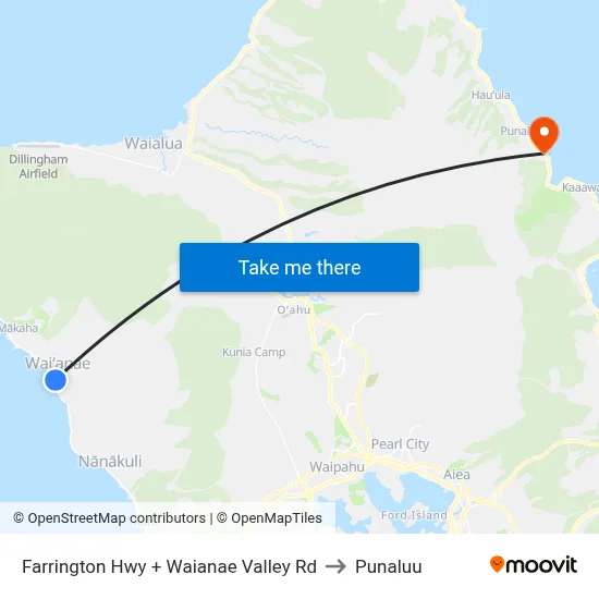 Farrington Hwy + Waianae Valley Rd to Punaluu map