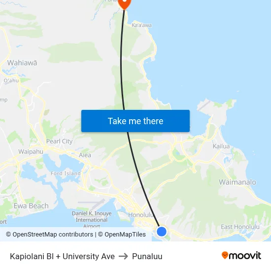 Kapiolani Bl + University Ave to Punaluu map