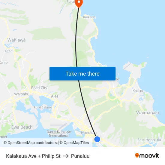 Kalakaua Ave + Philip St to Punaluu map