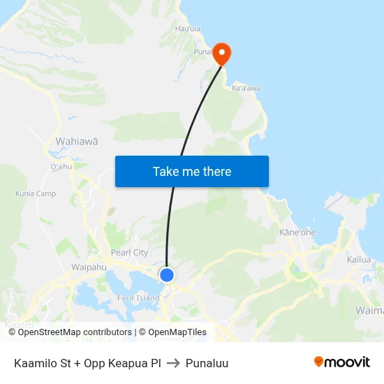 Kaamilo St + Opp Keapua Pl to Punaluu map