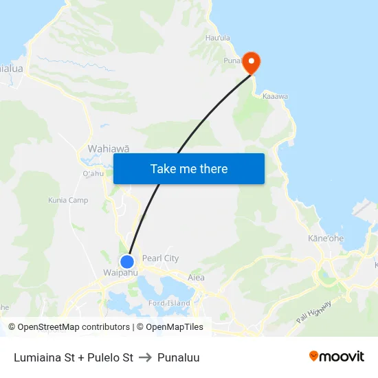 Lumiaina St + Pulelo St to Punaluu map