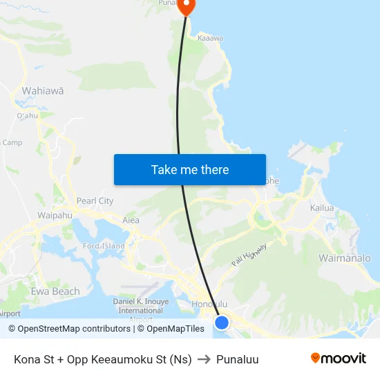 Kona St + Opp Keeaumoku St (Ns) to Punaluu map