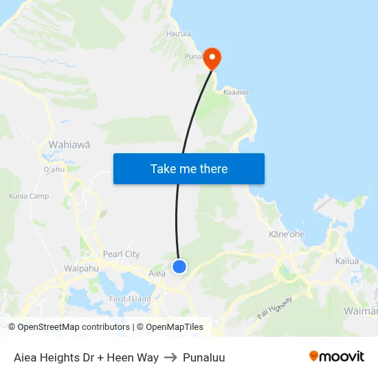 Aiea Heights Dr + Heen Way to Punaluu map