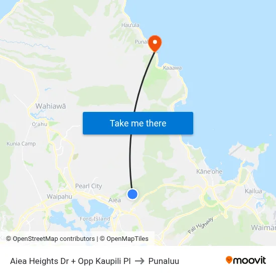 Aiea Heights Dr + Opp Kaupili Pl to Punaluu map