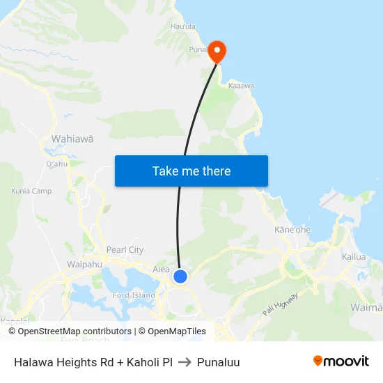 Halawa Heights Rd + Kaholi Pl to Punaluu map