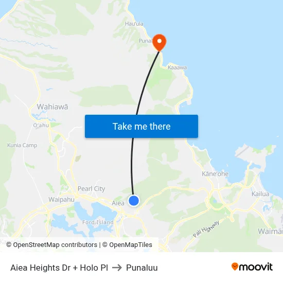 Aiea Heights Dr + Holo Pl to Punaluu map