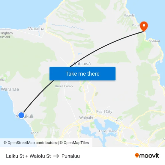 Laiku St + Waiolu St to Punaluu map