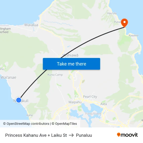 Princess Kahanu Ave + Laiku St to Punaluu map