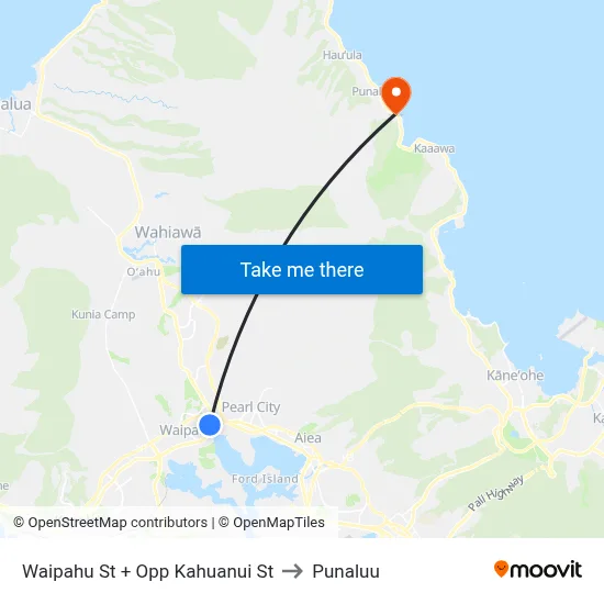 Waipahu St + Opp Kahuanui St to Punaluu map