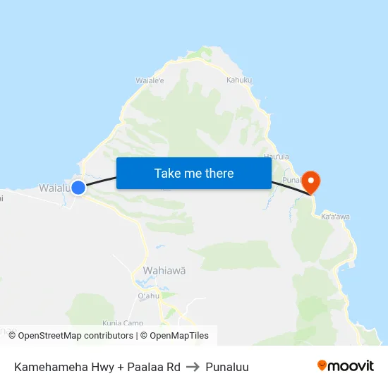 Kamehameha Hwy + Paalaa Rd to Punaluu map