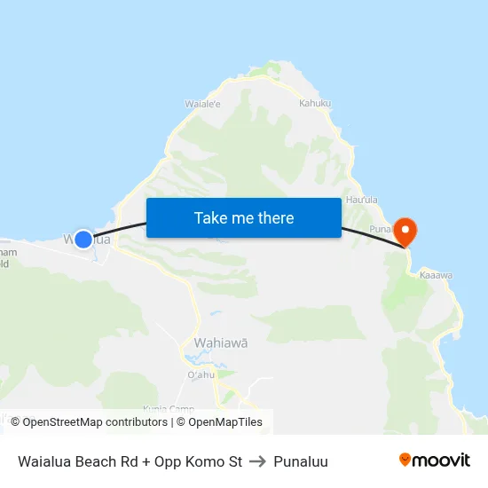 Waialua Beach Rd + Opp Komo St to Punaluu map