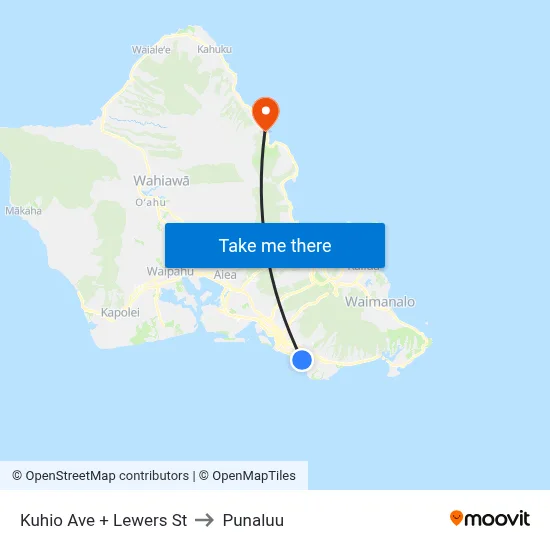 Kuhio Ave + Lewers St to Punaluu map