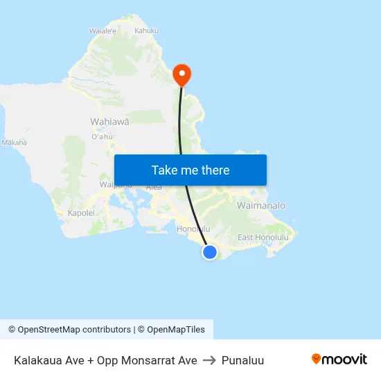 Kalakaua Ave + Opp Monsarrat Ave to Punaluu map