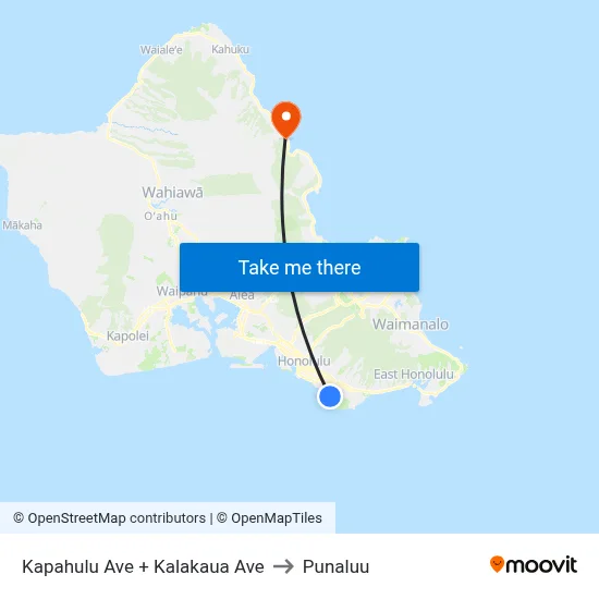 Kapahulu Ave + Kalakaua Ave to Punaluu map
