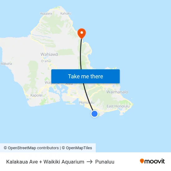 Kalakaua Ave + Waikiki Aquarium to Punaluu map
