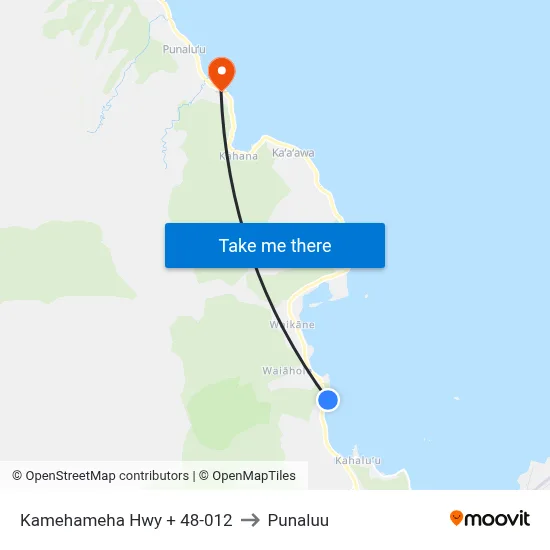 Kamehameha Hwy + 48-012 to Punaluu map