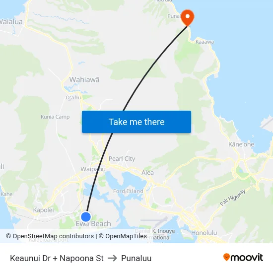 Keaunui Dr + Napoona St to Punaluu map