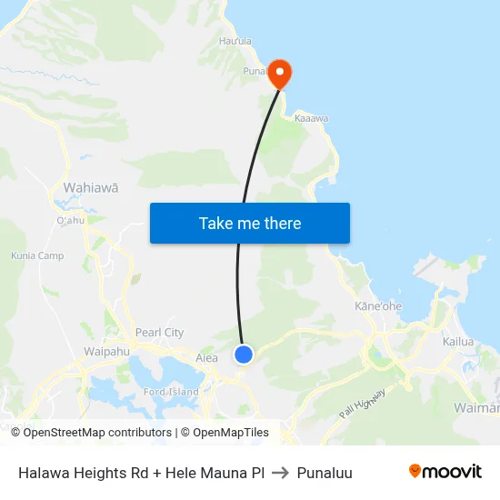 Halawa Heights Rd + Hele Mauna Pl to Punaluu map