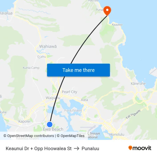 Keaunui Dr + Opp Hoowalea St to Punaluu map