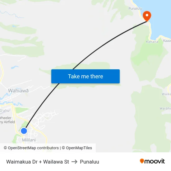 Waimakua Dr + Wailawa St to Punaluu map