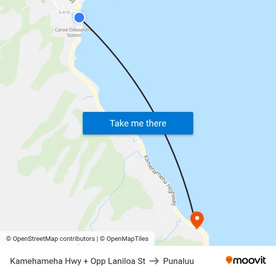 Kamehameha Hwy + Opp Laniloa St to Punaluu map