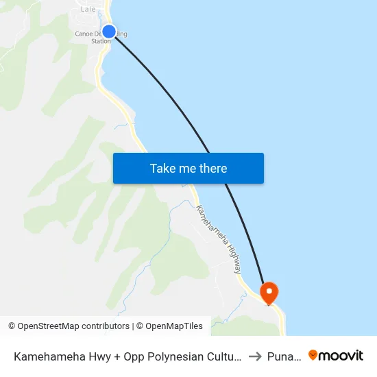 Kamehameha Hwy + Opp Polynesian Cultural Center to Punaluu map