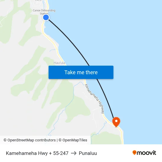 Kamehameha Hwy + 55-247 to Punaluu map