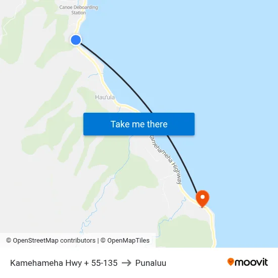 Kamehameha Hwy + 55-135 to Punaluu map