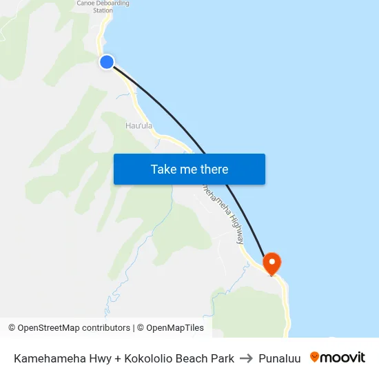 Kamehameha Hwy + Kokololio Beach Park to Punaluu map