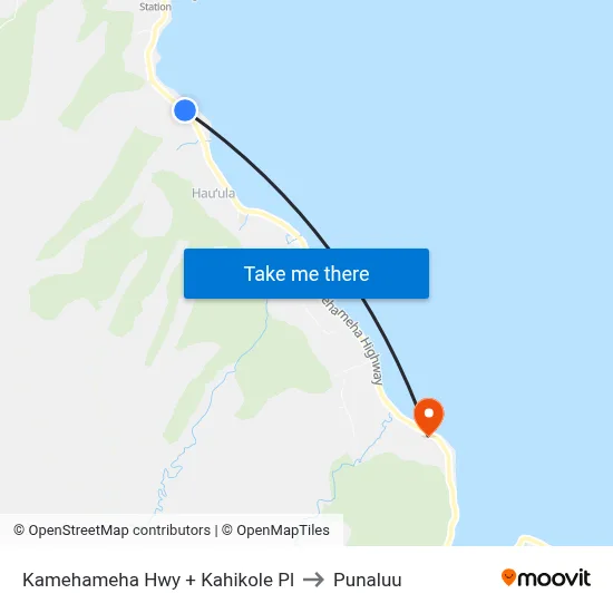 Kamehameha Hwy + Kahikole Pl to Punaluu map