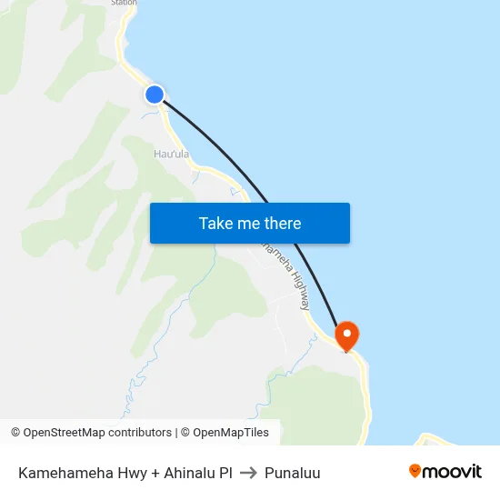Kamehameha Hwy + Ahinalu Pl to Punaluu map