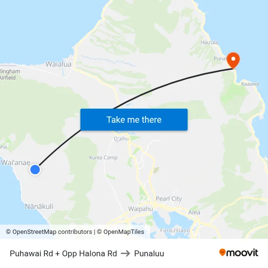 Puhawai Rd + Opp Halona Rd to Punaluu map