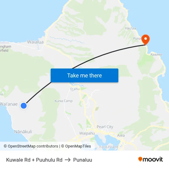 Kuwale Rd + Puuhulu Rd to Punaluu map