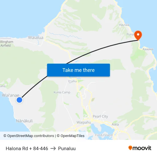 Halona Rd + 84-446 to Punaluu map