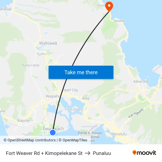 Fort Weaver Rd + Kimopelekane St to Punaluu map