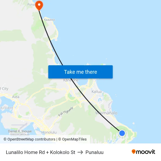 Lunalilo Home Rd + Kolokolo St to Punaluu map