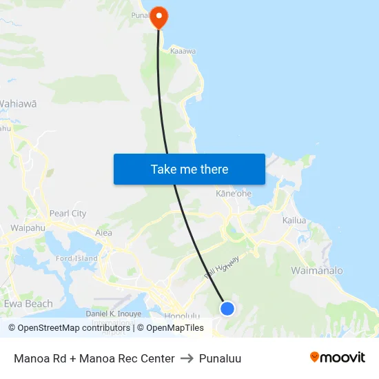 Manoa Rd + Manoa Rec Center to Punaluu map