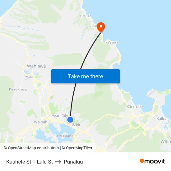 Kaahele St + Lulu St to Punaluu map