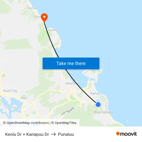 Keolu Dr + Kanapuu Dr to Punaluu map