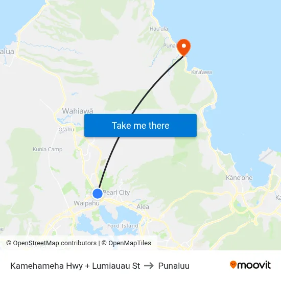 Kamehameha Hwy + Lumiauau St to Punaluu map