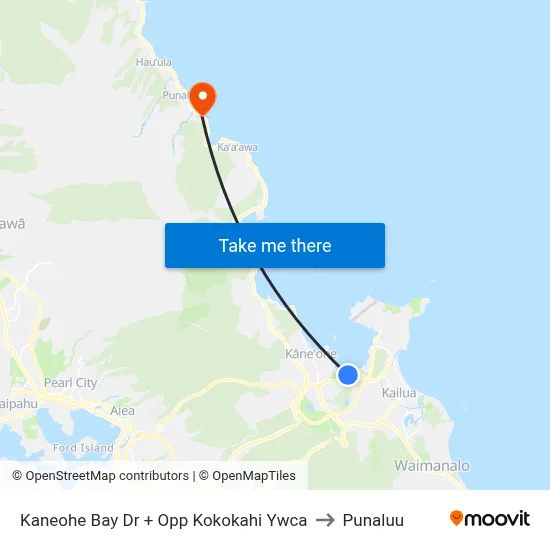 Kaneohe Bay Dr + Opp Kokokahi Ywca to Punaluu map